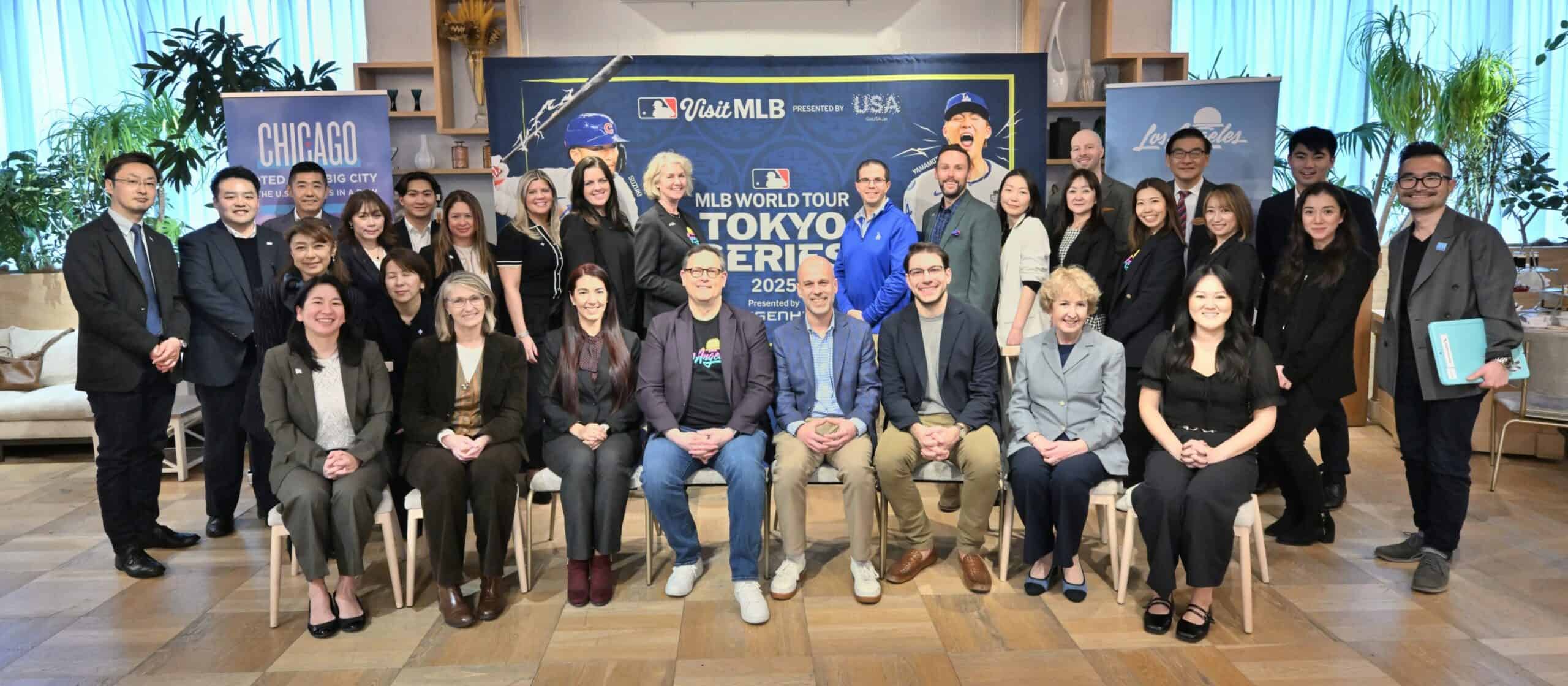 U.S. tourism representatives at the 2025 MLB Tokyo Series event in Japan.