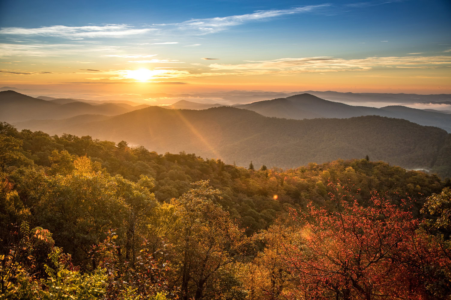 Fall Sunrise at Pounding Mill Overlook in Brevard North Carolina